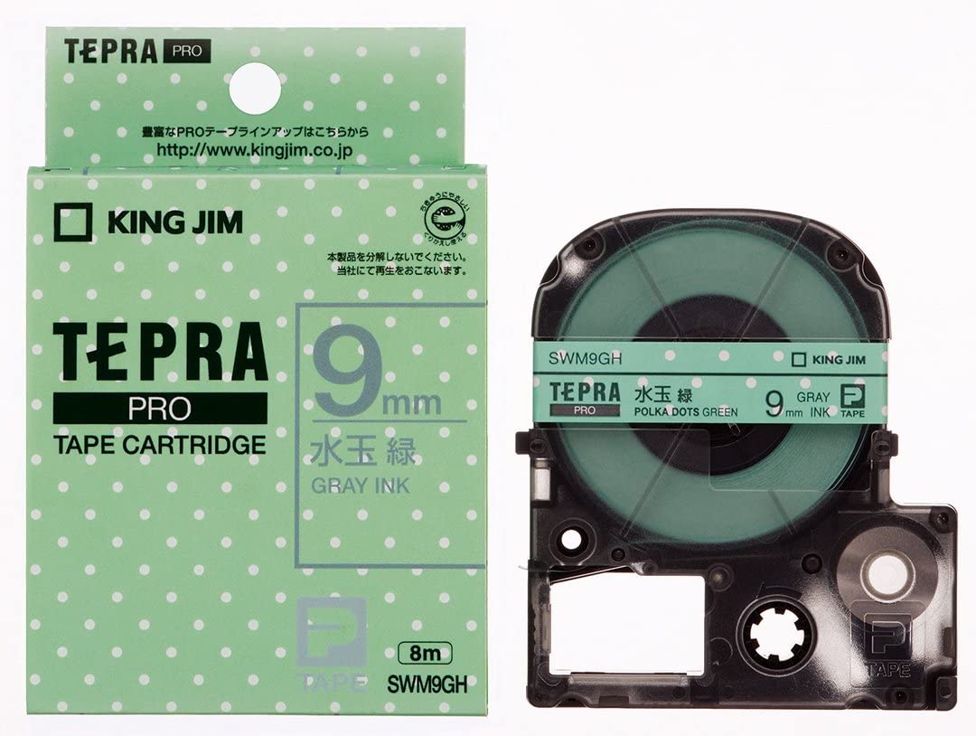 キングジム テープカートリッジ テプラPRO 9mm SWM9GH 水玉緑 グレー文字