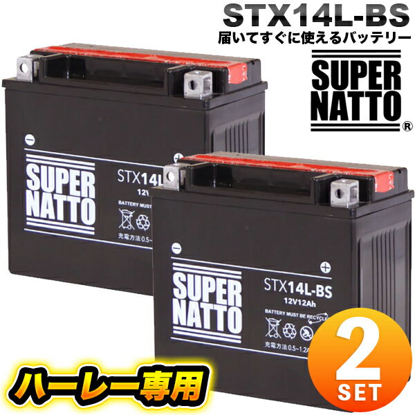 【2個セット】【即日発送 】ハーレー専用バッテリー スーパーナット STX14L-BS バイクバッテリー 65958-04 65958-04A 65984-00互換 ハーレーバッテリー(液入済) バイク用バッテリー【新品】
