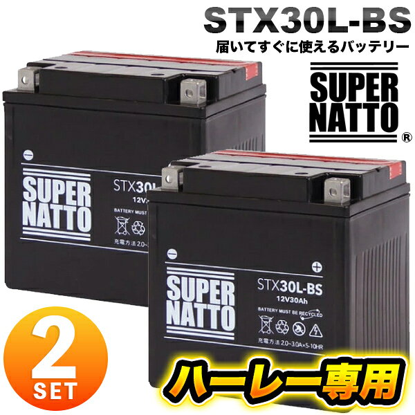 【2個セット】【即日発送】ハーレー専用 バッテリー スーパーナット STX30L-BS バイクバッテリー 66010-97 66010-97B 66010-97C 66010-97A互換 【ハーレーバッテリー(液入済) バイク用バッテリー【新品】