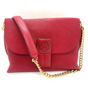 【送料無料】 LOEWE ロエベ アベニュー チェーンショルダー レザー レッド ゴールド金具 カーフレザー アナグラム ミニショルダーバッグ レディース 女性 【中古】