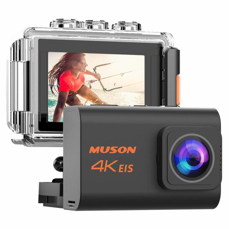 アクションカメラ MUSON ムソン 新型 4K 2000万画素 手振れ補正 手ぶれ補正 自撮り棒 アクセサリー付 WiFi 外部マイク対応 30M 防水 バッテリー2個 170度広角 リモコン 2インチ液晶 HDMI出力 ドライブレコーダーモード 水中カメラ 防犯カメラ スポーツカメラ Pro3