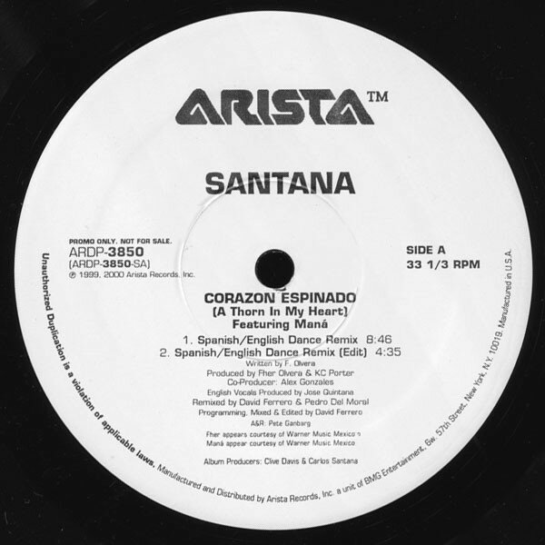 12” Santana, Man Corazon Espinado (A Thorn In My Heart) ARDP3850 Arista プロモ /00250