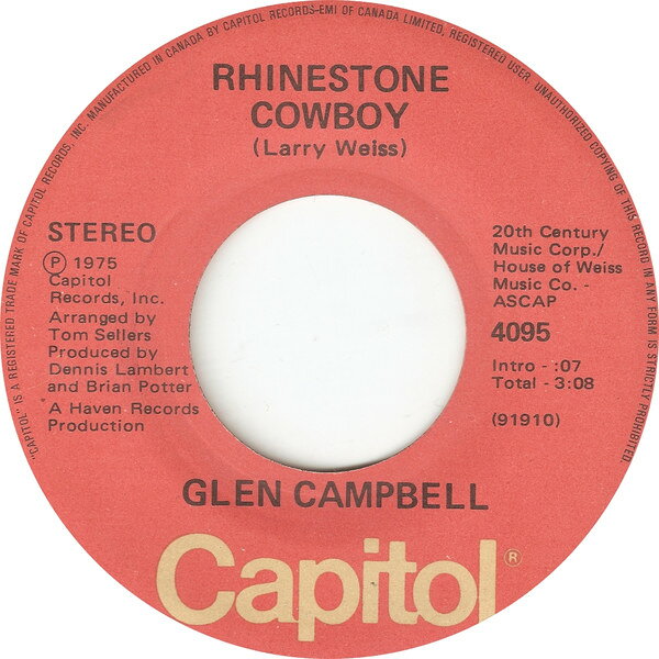 【中古】加7” Glen Campbell Rhinestone Cowboy 4095 CAPITOL /00080