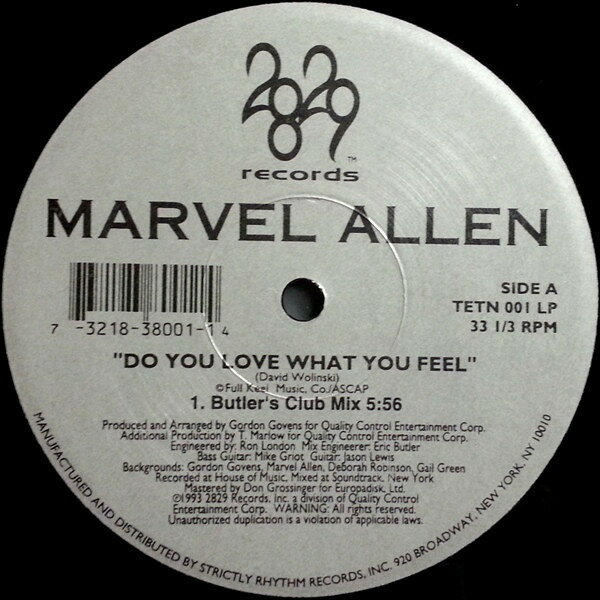 【中古】米12” Marvel Allen Do You Love What You Feel TETN001LP 2829 Records /00250