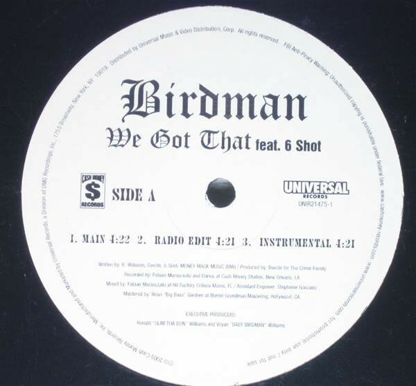 【中古】米12” Birdman We Got That Feat. 6 Shot UNIR214751 Cash Money Records /00250