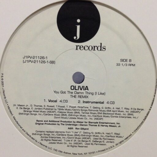 【中古】米12” Olivia You Got The Damn Thing (I Like) Remix J1PV211261 J Records /00250 【中古】米12” Olivia You Got The Damn Thing (I Like) Remix J1PV211261 J Records /00250