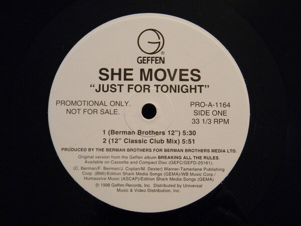 【中古】米12” She Moves Just For Tonight PROA1164 Geffen Records /00250