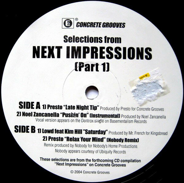 【中古】米12” Various Selections From Next Impressions (Part 1) CG0007 Concrete Grooves /00250