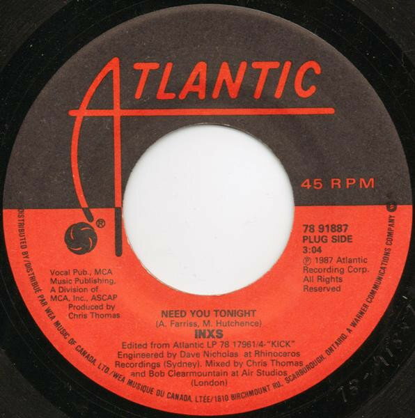 Artist Name: W - 【中古】7” INXS Need You Tonight 7891887 Atlantic /00080