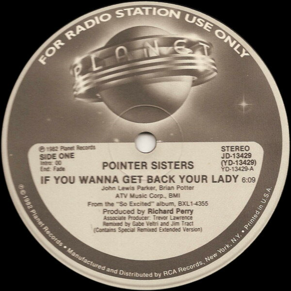 š12 Pointer Sisters If You Wanna Get Back Your Lady JD13429 Plane...