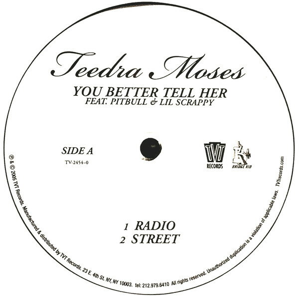 ・アーティスト Teedra Moses, Pitbull & Lil' Scrappy ・タイトル You Better Tell Her ・レーベル・型番 TVT Records TV24540 ・フォーマット 12" ・コンディション(盤) 非常に良い(EX) ・コンディション(ジャケット) 良い (VG+) ・コンディション(帯) オビなし ・特記事項 サンプル画像です。実際の商品の画像ではありません 商品写真はバーコード/カタログ番号に対応したサンプル画像ですので、お送りする商品の画像ではありません。帯やライナーなどの付属品は、特記事項に記載されている場合のみ含まれます。プロモやカラーレコードなどの仕様についても、該当する場合のみ特記事項に記載しています。 【ご購入前に必ずご確認ください】 ・本店サイト(www.recordcity.jp)とは価格、送料が違います ・本店サイト、その他支店のオーダーとは同梱発送できません ・注文確定後に別の注文を頂いた場合、注文同士の同梱は致しかねます。 ・別倉庫から発送しているため、店頭受け渡しは対応しておりません ・一部商品は他の通販サイトでも販売しているため、ご注文のタイミングによっては商品のご用意ができない場合がございます。 ・土日祝日はお休みです 金曜・祝前日9時以降のご連絡またはご入金は、返答または発送が週明け・祝日明けに順次対応となります。 ・ご購入後のキャンセル不可 ご購入後のキャンセルはいかなる理由においてもお受けできません。ご了承の上、ご購入くださいませ。 ・日本郵便(ゆうパック/ゆうメール)によるお届けになります。 ・中古品であることをご理解ください 当ストアでは中古商品を主に販売しております。中古品であることをご理解の上ご購入ください。また、一部商品はRecordCityオンラインストアで試聴可能です。 ・返品について お客様のご都合による返品は一切承っておりません。 表記の内容と実際の商品に相違がある場合、また針飛び等で返品・返金をご希望される場合は、商品の到着後1週間以内にご連絡ください。商品の返送をこちらで確認後、キャンセル・返金を行います。 コンディションVG以下の商品は返品できません。プレイに影響のない表面のこすれ傷、プレス起因のノイズ盤は返品の対象外です。 【コンディション表記】 ・ほぼ新品(M-)(Like New) 完全な新品。未使用。当店ではほぼ使用しません ・非常に良い(EX)(Excellent) 中古盤として美品な状態。わずかな経年を感じるものの傷みを感じさせない、当店基準で最高の状態 ・良い(VG+)(Very Good Plus) 丁寧に扱われた中古品で、軽い使用感がみられる。 ・可(VG)(Acceptable) 使い込まれた中古品で、「良い」よりもさらに使用感がみられる。 ・悪い(VG-)(Bad) 状態が悪いアイテム。使用の保障はなく、再生不可、針飛び、目立つノイズがあるかもしれない。状態によるクレーム不可。返品不可。 ・非常に悪い(G)(Very Bad) 「悪い」よりさらに状態が悪いアイテム。使用の保障はなく、再生不可、針飛び、目立つノイズがあるかもしれない。状態によるクレーム不可。返品不可。 ・ジャンク(Fair)(Junk/Fair) 割れている、反っている、水ダメージがある、カビ、ジャケットが分離している、ひどい書き込み、ひどい擦れなど最低の状態。使用の保障はなく、再生不可、針飛び、目立つノイズがあるかもしれない。状態によるクレーム不可。返品不可。 ・ジャンク(Poor)(Junk/Poor) 割れている、反っている、水ダメージがある、カビ、ジャケットが分離している、ひどい書き込み、ひどい擦れなど最低の状態。使用の保障はなく、再生不可、針飛び、目立つノイズがあるかもしれない。状態によるクレーム不可。返品不可。