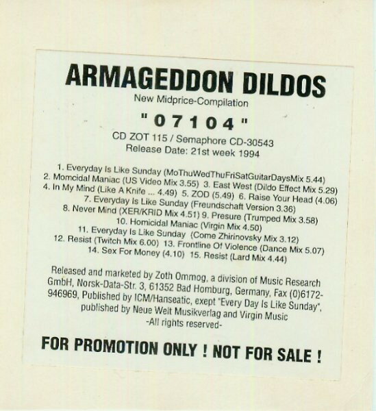 【中古】独CD Armageddon Dildos 07104 CDZOT115PROMO Zoth Ommog 紙ジャケ プロモ /00110