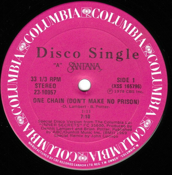 【中古】加12” Santana One Chain (Dont Make No Prison) 2310957 Columbia /00250