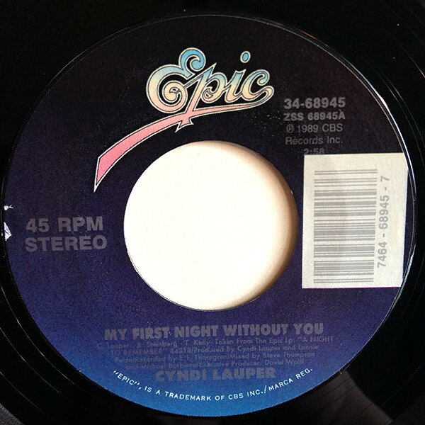 【中古】7” Cyndi Lauper My First Night Without You 3468945 Epic /00080