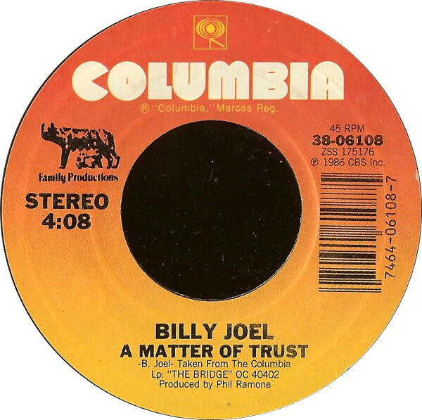 【中古】7” Billy Joel A Matter Of Trust 3806108 Columbia /00080