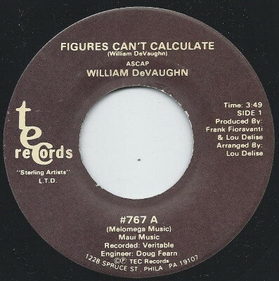 【中古】米7” William DeVaughn Figures Cant Calculate 767 Tec Records /00080