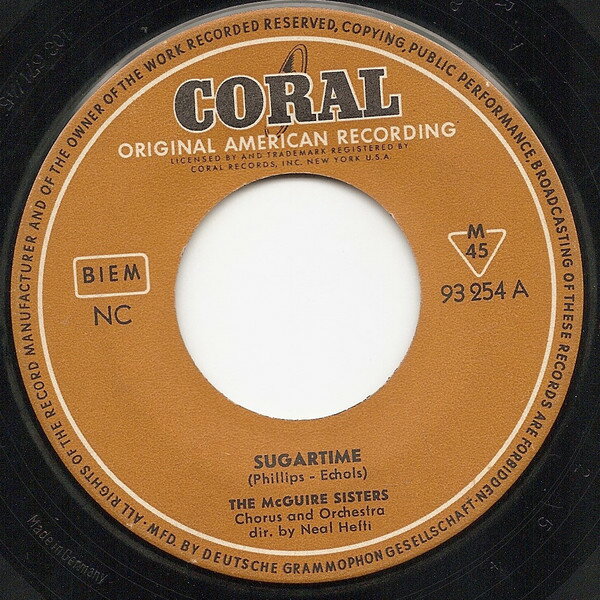 【中古】7” McGuire Sisters Sugartime / Banana Split 93254 Coral /00080