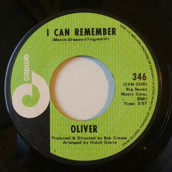 7” Oliver I Can Remember / Where Theres A Heartache There Mus 346 Crewe /00080