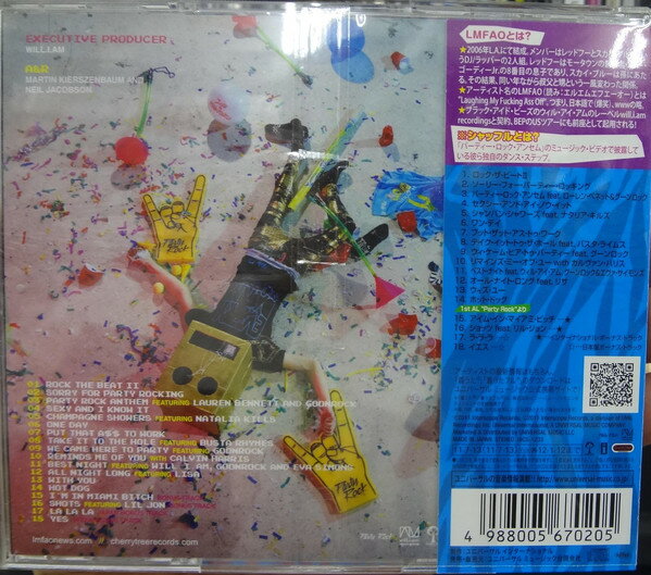 ・アーティスト Lmfao ・タイトル Sorry For Party Rocking ・レーベル・型番 Interscope Records UICS1233 ・フォーマット CD ・コンディション(盤) 良い (VG+) ・コンディション(ジャケット) ・コンディション(帯) オビなし ・特記事項 サンプル画像です。実際の商品の画像ではありません 商品写真はバーコード/カタログ番号に対応したサンプル画像ですので、お送りする商品の画像ではありません。帯やライナーなどの付属品は、特記事項に記載されている場合のみ含まれます。プロモやカラーレコードなどの仕様についても、該当する場合のみ特記事項に記載しています。 【ご購入前に必ずご確認ください】 ・本店サイト(www.recordcity.jp)とは価格、送料が違います ・本店サイト、その他支店のオーダーとは同梱発送できません ・注文確定後に別の注文を頂いた場合、注文同士の同梱は致しかねます。 ・別倉庫から発送しているため、店頭受け渡しは対応しておりません ・一部商品は他の通販サイトでも販売しているため、ご注文のタイミングによっては商品のご用意ができない場合がございます。 ・土日祝日はお休みです 金曜・祝前日9時以降のご連絡またはご入金は、返答または発送が週明け・祝日明けに順次対応となります。 ・ご購入後のキャンセル不可 ご購入後のキャンセルはいかなる理由においてもお受けできません。ご了承の上、ご購入くださいませ。 ・日本郵便(ゆうパック/ゆうメール)によるお届けになります。 ・中古品であることをご理解ください 当ストアでは中古商品を主に販売しております。中古品であることをご理解の上ご購入ください。また、一部商品はRecordCityオンラインストアで試聴可能です。 ・返品について お客様のご都合による返品は一切承っておりません。 表記の内容と実際の商品に相違がある場合、また針飛び等で返品・返金をご希望される場合は、商品の到着後1週間以内にご連絡ください。商品の返送をこちらで確認後、キャンセル・返金を行います。 コンディションVG以下の商品は返品できません。プレイに影響のない表面のこすれ傷、プレス起因のノイズ盤は返品の対象外です。 【コンディション表記】 ・ほぼ新品(M-)(Like New) 完全な新品。未使用。当店ではほぼ使用しません ・非常に良い(EX)(Excellent) 中古盤として美品な状態。わずかな経年を感じるものの傷みを感じさせない、当店基準で最高の状態 ・良い(VG+)(Very Good Plus) 丁寧に扱われた中古品で、軽い使用感がみられる。 ・可(VG)(Acceptable) 使い込まれた中古品で、「良い」よりもさらに使用感がみられる。 ・悪い(VG-)(Bad) 状態が悪いアイテム。使用の保障はなく、再生不可、針飛び、目立つノイズがあるかもしれない。状態によるクレーム不可。返品不可。 ・非常に悪い(G)(Very Bad) 「悪い」よりさらに状態が悪いアイテム。使用の保障はなく、再生不可、針飛び、目立つノイズがあるかもしれない。状態によるクレーム不可。返品不可。 ・ジャンク(Fair)(Junk/Fair) 割れている、反っている、水ダメージがある、カビ、ジャケットが分離している、ひどい書き込み、ひどい擦れなど最低の状態。使用の保障はなく、再生不可、針飛び、目立つノイズがあるかもしれない。状態によるクレーム不可。返品不可。 ・ジャンク(Poor)(Junk/Poor) 割れている、反っている、水ダメージがある、カビ、ジャケットが分離している、ひどい書き込み、ひどい擦れなど最低の状態。使用の保障はなく、再生不可、針飛び、目立つノイズがあるかもしれない。状態によるクレーム不可。返品不可。