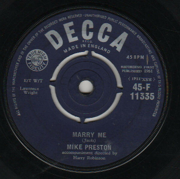 【中古】英7” Mike Preston Marry Me 45F11335 Decca /00080