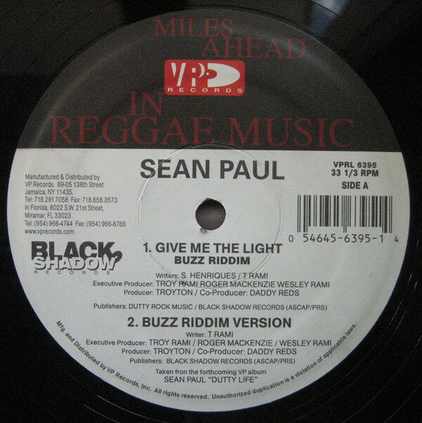 【中古】12” Sean Paul Give Me The Light / Like Glue VPRL6395 VP Records /00250