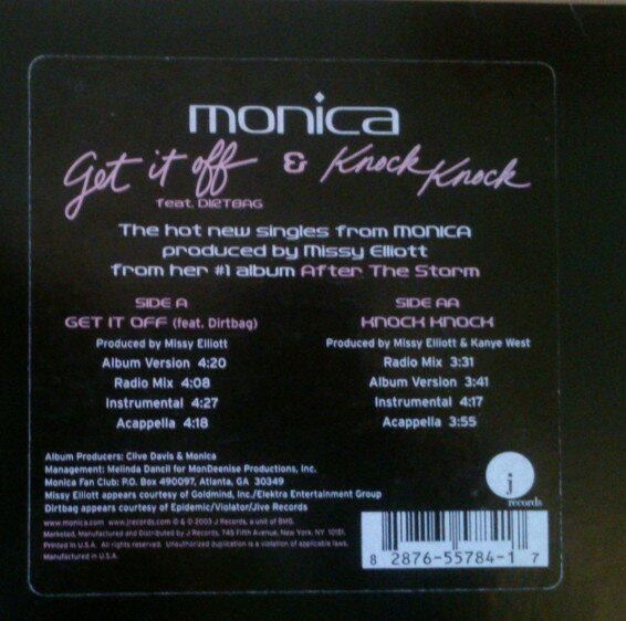 š12 Monica, Dirtbag Get It Off / Knock Knock 82876557841 J Records /00250