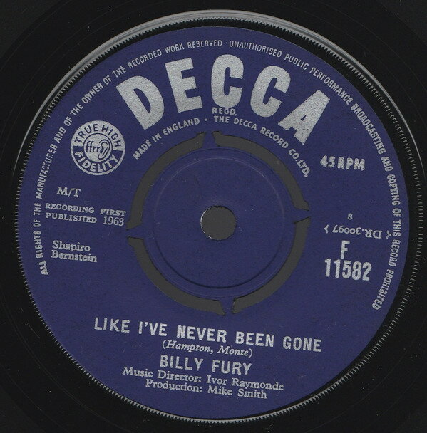【中古】英7” Billy Fury Like Ive Never Been Gone F11582 Decca /00080