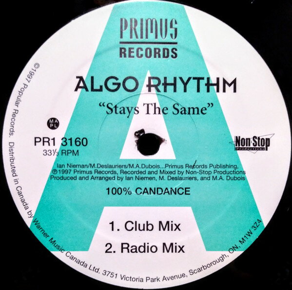 12” Algo Rhythm Stays The Same PR13160 Primus Records /00250