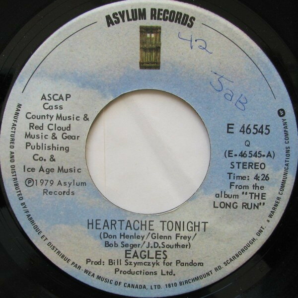 ・アーティスト Eagles ・タイトル Heartache Tonight ・レーベル・型番 ASYLUM E46545 ・フォーマット 7インチレコード ・コンディション(盤) 可 (VG) ・コンディション(ジャケット) プレインカバー（元ジャケット／カバー無し） ・コンディション(帯) オビなし ・特記事項 【盤に目立った跡】【盤に小さいキズ】【カンパニースリーブ】 サンプル画像です。実際の商品の画像ではありません 商品写真はバーコード/カタログ番号に対応したサンプル画像ですので、お送りする商品の画像ではありません。帯やライナーなどの付属品は、特記事項に記載されている場合のみ含まれます。プロモやカラーレコードなどの仕様についても、該当する場合のみ特記事項に記載しています。 【ご購入前に必ずご確認ください】 ・本店サイト(www.recordcity.jp)とは価格、送料が違います ・本店サイト、その他支店のオーダーとは同梱発送できません ・注文確定後に別の注文を頂いた場合、注文同士の同梱は致しかねます。 ・別倉庫から発送しているため、店頭受け渡しは対応しておりません ・一部商品は他の通販サイトでも販売しているため、ご注文のタイミングによっては商品のご用意ができない場合がございます。 ・土日祝日はお休みです 金曜・祝前日9時以降のご連絡またはご入金は、返答または発送が週明け・祝日明けに順次対応となります。 ・ご購入後のキャンセル不可 ご購入後のキャンセルはいかなる理由においてもお受けできません。ご了承の上、ご購入くださいませ。 ・日本郵便(ゆうパック/ゆうメール)によるお届けになります。 ・中古品であることをご理解ください 当ストアでは中古商品を主に販売しております。中古品であることをご理解の上ご購入ください。また、一部商品はRecordCityオンラインストアで試聴可能です。 ・返品について お客様のご都合による返品は一切承っておりません。 表記の内容と実際の商品に相違がある場合、また針飛び等で返品・返金をご希望される場合は、商品の到着後1週間以内にご連絡ください。商品の返送をこちらで確認後、キャンセル・返金を行います。 コンディションVG以下の商品は返品できません。プレイに影響のない表面のこすれ傷、プレス起因のノイズ盤は返品の対象外です。 【コンディション表記】 ・ほぼ新品(M-)(Like New) 完全な新品。未使用。当店ではほぼ使用しません ・非常に良い(EX)(Excellent) 中古盤として美品な状態。わずかな経年を感じるものの傷みを感じさせない、当店基準で最高の状態 ・良い(VG+)(Very Good Plus) 丁寧に扱われた中古品で、軽い使用感がみられる。 ・可(VG)(Acceptable) 使い込まれた中古品で、「良い」よりもさらに使用感がみられる。 ・悪い(VG-)(Bad) 状態が悪いアイテム。使用の保障はなく、再生不可、針飛び、目立つノイズがあるかもしれない。状態によるクレーム不可。返品不可。 ・非常に悪い(G)(Very Bad) 「悪い」よりさらに状態が悪いアイテム。使用の保障はなく、再生不可、針飛び、目立つノイズがあるかもしれない。状態によるクレーム不可。返品不可。 ・ジャンク(Fair)(Junk/Fair) 割れている、反っている、水ダメージがある、カビ、ジャケットが分離している、ひどい書き込み、ひどい擦れなど最低の状態。使用の保障はなく、再生不可、針飛び、目立つノイズがあるかもしれない。状態によるクレーム不可。返品不可。 ・ジャンク(Poor)(Junk/Poor) 割れている、反っている、水ダメージがある、カビ、ジャケットが分離している、ひどい書き込み、ひどい擦れなど最低の状態。使用の保障はなく、再生不可、針飛び、目立つノイズがあるかもしれない。状態によるクレーム不可。返品不可。