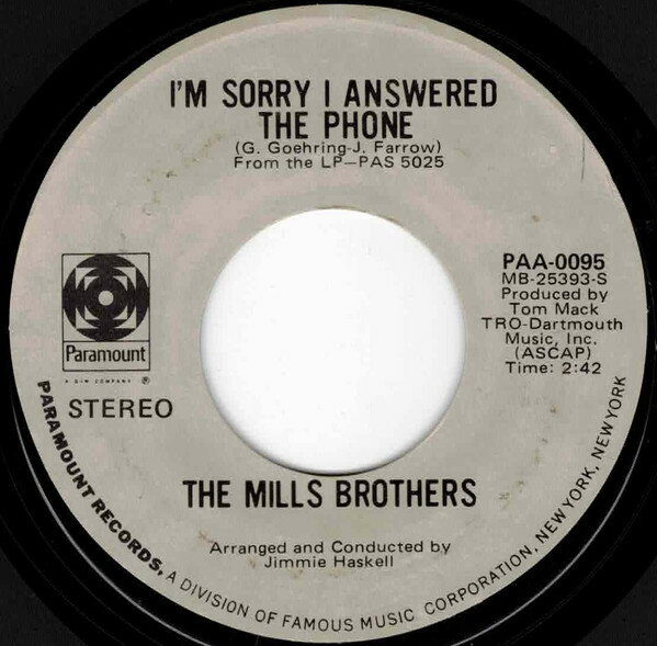 Other - 【中古】7” Mills Brothers Im Sorry I Answered The Phone PAA0095 Paramount Records /00080