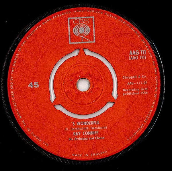 Artist Name: J - 【中古】英7” Ray Conniff & His Orchestra & S Wonderful AAG111 CBS /00080
