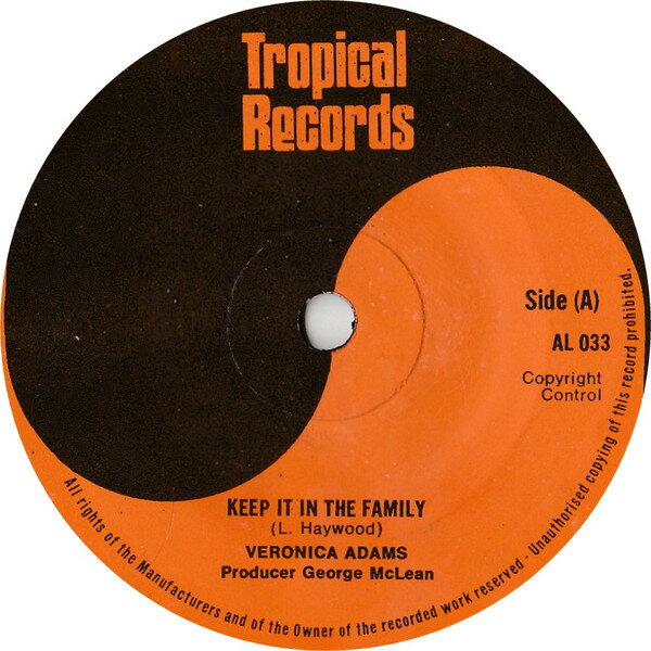 楽天レコードシティ 楽天市場店【中古】英7” Veronica Adams / Mighty Cloud Keep It In The Family / In The Family AL033 Tropical Records /00080