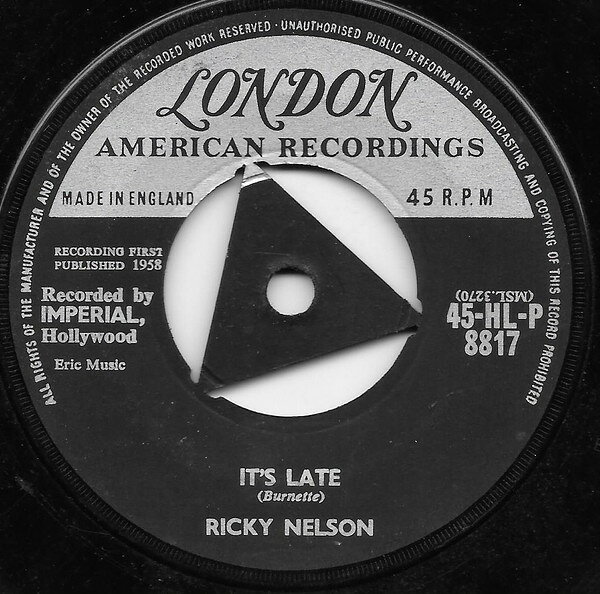 Artist Name: N - 【中古】7” Ricky Nelson (2) Its Late 45HLP8817 London Records /00080