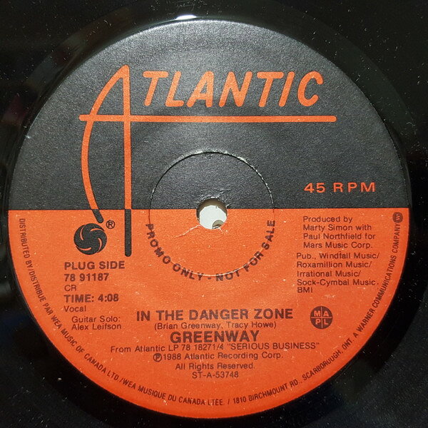 Record - 【中古】7” Brian Greenway In The Danger Zone 7891187 Atlantic /00080