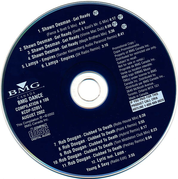 ・アーティスト Various ・タイトル Bmg Dance Compilation # 106 ・レーベル・型番 BMG Music KCDP52051PROMO ・フォーマット CD ・コンディション(盤) 非常に良い(EX) ・コンディション(ジャケット) ・コンディション(帯) オビなし ・特記事項 【プロモ盤】 【Promotion Only】 サンプル画像です。実際の商品の画像ではありません 商品写真はバーコード/カタログ番号に対応したサンプル画像ですので、お送りする商品の画像ではありません。帯やライナーなどの付属品は、特記事項に記載されている場合のみ含まれます。プロモやカラーレコードなどの仕様についても、該当する場合のみ特記事項に記載しています。 【ご購入前に必ずご確認ください】 ・本店サイト(www.recordcity.jp)とは価格、送料が違います ・本店サイト、その他支店のオーダーとは同梱発送できません ・注文確定後に別の注文を頂いた場合、注文同士の同梱は致しかねます。 ・別倉庫から発送しているため、店頭受け渡しは対応しておりません ・一部商品は他の通販サイトでも販売しているため、ご注文のタイミングによっては商品のご用意ができない場合がございます。 ・土日祝日はお休みです 金曜・祝前日9時以降のご連絡またはご入金は、返答または発送が週明け・祝日明けに順次対応となります。 ・ご購入後のキャンセル不可 ご購入後のキャンセルはいかなる理由においてもお受けできません。ご了承の上、ご購入くださいませ。 ・日本郵便(ゆうパック/ゆうメール)によるお届けになります。 ・中古品であることをご理解ください 当ストアでは中古商品を主に販売しております。中古品であることをご理解の上ご購入ください。また、一部商品はRecordCityオンラインストアで試聴可能です。 ・返品について お客様のご都合による返品は一切承っておりません。 表記の内容と実際の商品に相違がある場合、また針飛び等で返品・返金をご希望される場合は、商品の到着後1週間以内にご連絡ください。商品の返送をこちらで確認後、キャンセル・返金を行います。 コンディションVG以下の商品は返品できません。プレイに影響のない表面のこすれ傷、プレス起因のノイズ盤は返品の対象外です。 【コンディション表記】 ・ほぼ新品(M-)(Like New) 完全な新品。未使用。当店ではほぼ使用しません ・非常に良い(EX)(Excellent) 中古盤として美品な状態。わずかな経年を感じるものの傷みを感じさせない、当店基準で最高の状態 ・良い(VG+)(Very Good Plus) 丁寧に扱われた中古品で、軽い使用感がみられる。 ・可(VG)(Acceptable) 使い込まれた中古品で、「良い」よりもさらに使用感がみられる。 ・悪い(VG-)(Bad) 状態が悪いアイテム。使用の保障はなく、再生不可、針飛び、目立つノイズがあるかもしれない。状態によるクレーム不可。返品不可。 ・非常に悪い(G)(Very Bad) 「悪い」よりさらに状態が悪いアイテム。使用の保障はなく、再生不可、針飛び、目立つノイズがあるかもしれない。状態によるクレーム不可。返品不可。 ・ジャンク(Fair)(Junk/Fair) 割れている、反っている、水ダメージがある、カビ、ジャケットが分離している、ひどい書き込み、ひどい擦れなど最低の状態。使用の保障はなく、再生不可、針飛び、目立つノイズがあるかもしれない。状態によるクレーム不可。返品不可。 ・ジャンク(Poor)(Junk/Poor) 割れている、反っている、水ダメージがある、カビ、ジャケットが分離している、ひどい書き込み、ひどい擦れなど最低の状態。使用の保障はなく、再生不可、針飛び、目立つノイズがあるかもしれない。状態によるクレーム不可。返品不可。
