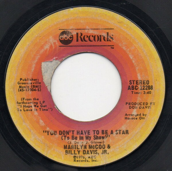 쥳ɥƥ ŷԾŹ㤨֡š7 Marilyn McCoo & Billy Davis Jr You Dont Have To Be A Star (To Be In My Show / Wev ABC12208 ABC Records /00080פβǤʤ1,028ߤˤʤޤ