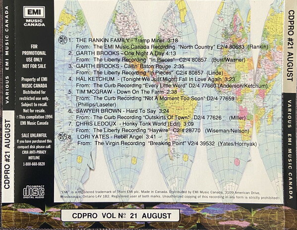 CD Various Cdpro Vol #21 (August 1994) CDPROVOL#21PROM EMI Music Canada プロモ /00110