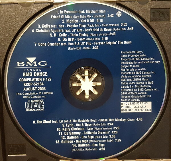 CD Various Bmg Dance Compilation # 127 KCDP52134PROMO BMG Music Canada プロモ /00110