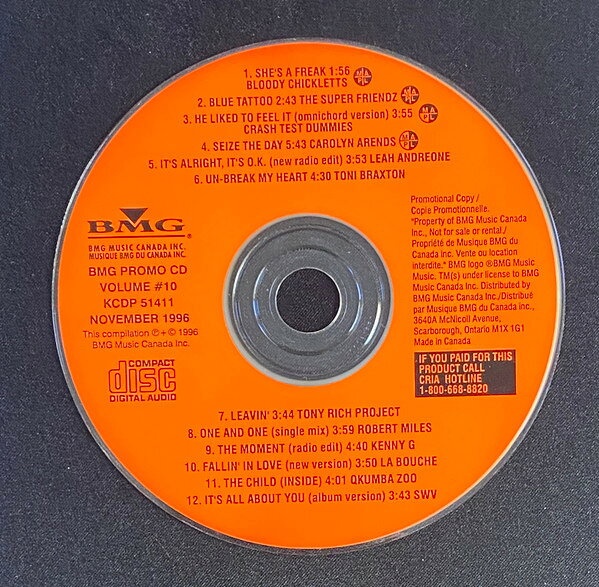 CD Various Bmg Pop Promo Cd Compilation #10 - November 1996 KCDP51411 BMG Music Canada Inc プロモ /00110