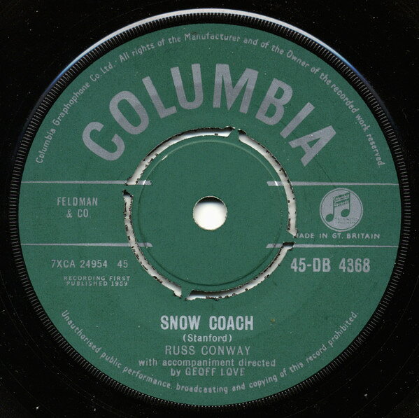 ・アーティスト Russ Conway ・タイトル Snow Coach ・レーベル・型番 Columbia 45DB4368 ・フォーマット 7インチレコード(CDではありません) ・コンディション(盤) 良い (VG+) ・コンディション(ジャケット) プレインカバー（元ジャケット／カバー無し） ・コンディション(帯) オビなし ・特記事項 サンプル画像です。実際の商品の画像ではありません 商品写真はバーコード/カタログ番号に対応したサンプル画像ですので、お送りする商品の画像ではありません。帯やライナーなどの付属品は、特記事項に記載されている場合のみ含まれます。プロモやカラーレコードなどの仕様についても、該当する場合のみ特記事項に記載しています。 【ご購入前に必ずご確認ください】 ・本店サイト(www.recordcity.jp)とは価格、送料が違います ・本店サイト、その他支店のオーダーとは同梱発送できません ・注文確定後に別の注文を頂いた場合、注文同士の同梱は致しかねます。 ・別倉庫から発送しているため、店頭受け渡しは対応しておりません ・一部商品は他の通販サイトでも販売しているため、ご注文のタイミングによっては商品のご用意ができない場合がございます。 ・土日祝日はお休みです 金曜・祝前日9時以降のご連絡またはご入金は、返答または発送が週明け・祝日明けに順次対応となります。 ・ご購入後のキャンセル不可 ご購入後のキャンセルはいかなる理由においてもお受けできません。ご了承の上、ご購入くださいませ。 ・日本郵便(ゆうパック/ゆうメール)によるお届けになります。 ・中古品であることをご理解ください 当ストアでは中古商品を主に販売しております。中古品であることをご理解の上ご購入ください。また、一部商品はRecordCityオンラインストアで試聴可能です。 ・返品について お客様のご都合による返品は一切承っておりません。 表記の内容と実際の商品に相違がある場合、また針飛び等で返品・返金をご希望される場合は、商品の到着後1週間以内にご連絡ください。商品の返送をこちらで確認後、キャンセル・返金を行います。 コンディションVG以下の商品は返品できません。プレイに影響のない表面のこすれ傷、プレス起因のノイズ盤は返品の対象外です。 【コンディション表記】 ・ほぼ新品(M-)(Like New) 完全な新品。未使用。当店ではほぼ使用しません ・非常に良い(EX)(Excellent) 中古盤として美品な状態。わずかな経年を感じるものの傷みを感じさせない、当店基準で最高の状態 ・良い(VG+)(Very Good Plus) 丁寧に扱われた中古品で、軽い使用感がみられる。 ・可(VG)(Acceptable) 使い込まれた中古品で、「良い」よりもさらに使用感がみられる。 ・悪い(VG-)(Bad) 状態が悪いアイテム。使用の保障はなく、再生不可、針飛び、目立つノイズがあるかもしれない。状態によるクレーム不可。返品不可。 ・非常に悪い(G)(Very Bad) 「悪い」よりさらに状態が悪いアイテム。使用の保障はなく、再生不可、針飛び、目立つノイズがあるかもしれない。状態によるクレーム不可。返品不可。 ・ジャンク(Fair)(Junk/Fair) 割れている、反っている、水ダメージがある、カビ、ジャケットが分離している、ひどい書き込み、ひどい擦れなど最低の状態。使用の保障はなく、再生不可、針飛び、目立つノイズがあるかもしれない。状態によるクレーム不可。返品不可。 ・ジャンク(Poor)(Junk/Poor) 割れている、反っている、水ダメージがある、カビ、ジャケットが分離している、ひどい書き込み、ひどい擦れなど最低の状態。使用の保障はなく、再生不可、針飛び、目立つノイズがあるかもしれない。状態によるクレーム不可。返品不可。