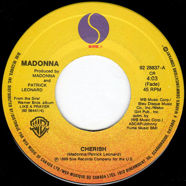 Artist Name: K - 【中古】7” Madonna Cherish 9228837 Sire, Warner Bros. R /00080