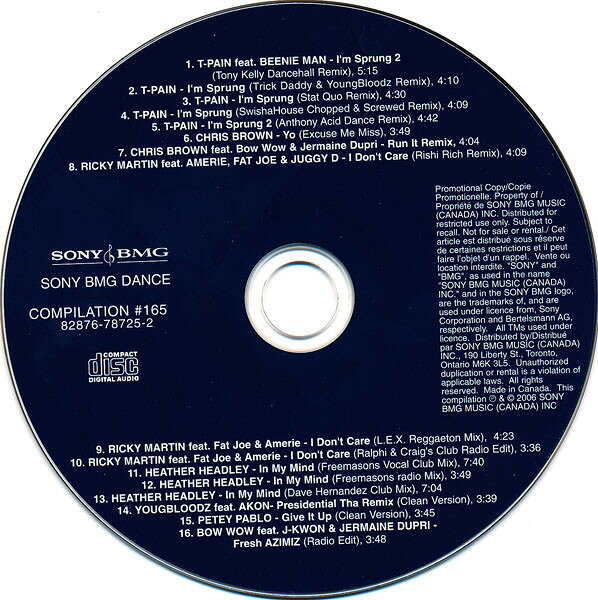 CD Various Sony Bmg Dance Compilation # 165 82876787252PROM Sony BMG Music プロモ 未開封 /00110