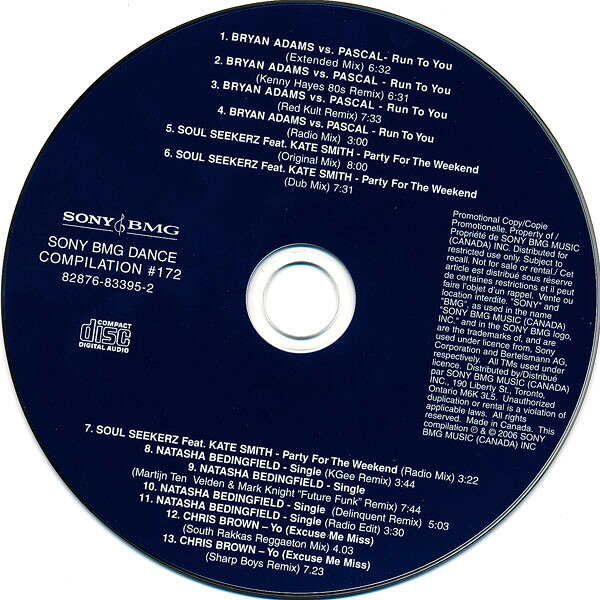 CD Various Sony Bmg Dance Compilation # 172 82876833952PROM Sony BMG Music Inc プロモ /00110