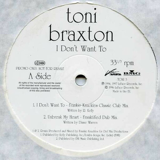 【中古】欧12” Toni Braxton I Dont Want To TONI3 LaFace Records /00250 【中古】欧12” Toni Braxton I Dont Want To TONI3 LaFace Records /00250