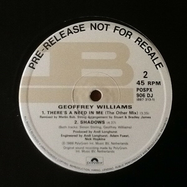 12” Geoffrey Williams Theres A Need In Me POSPX906DJPRMO Polydor /00250