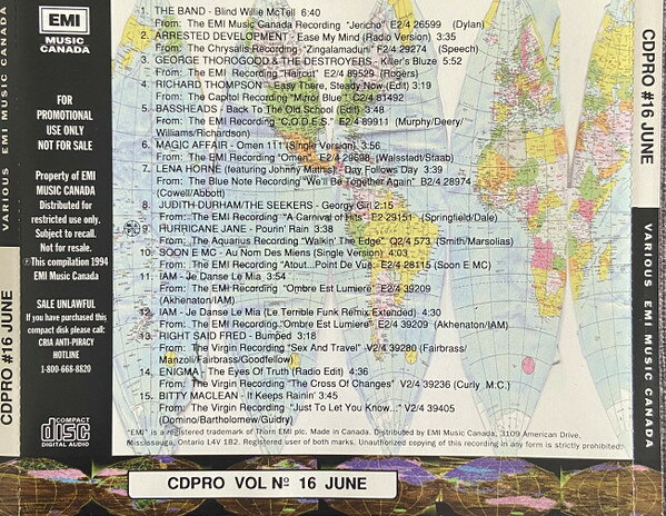 CD Various Cdpro Vol #16 (June 1994) CDPROVOL16 EMI Music Canada プロモ /00110
