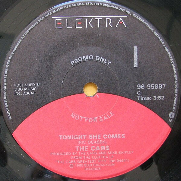 【中古】7” Cars Tonight She Comes 9695897PROMO Elektra プロモ /00080