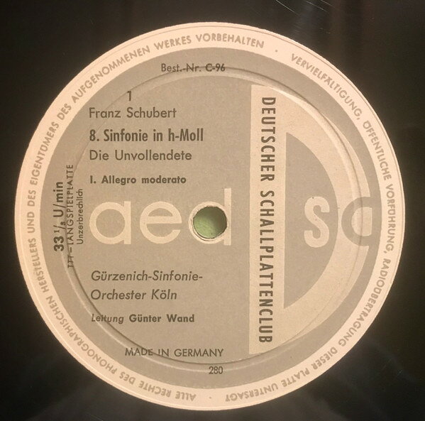 10” Franz Schubert 8. Sinfonie In H-moll (Die Unvollendete) C96 DEUTSCHER SCHALLPLAT /00200