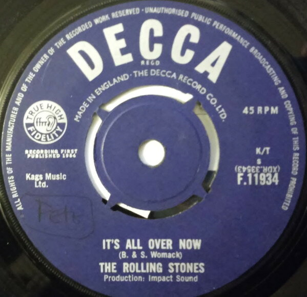 Artist Name: J - 【中古】英7” The Rolling Stones Its All Over Now / Good Times, Bad Times F11934 Decca /00080