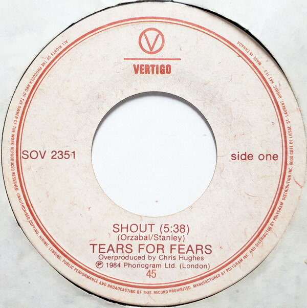 ・アーティスト Tears For Fears ・タイトル Shout ・レーベル・型番 Vertigo SOV2351 ・フォーマット 7インチレコード ・コンディション(盤) 非常に良い(EX) ・コンディション(ジャケット) プレインカバー（元ジャケット／カバー無し） ・コンディション(帯) オビなし ・特記事項 サンプル画像です。実際の商品の画像ではありません 商品写真はバーコード/カタログ番号に対応したサンプル画像ですので、お送りする商品の画像ではありません。帯やライナーなどの付属品は、特記事項に記載されている場合のみ含まれます。プロモやカラーレコードなどの仕様についても、該当する場合のみ特記事項に記載しています。 【ご購入前に必ずご確認ください】 ・本店サイト(www.recordcity.jp)とは価格、送料が違います ・本店サイト、その他支店のオーダーとは同梱発送できません ・注文確定後に別の注文を頂いた場合、注文同士の同梱は致しかねます。 ・別倉庫から発送しているため、店頭受け渡しは対応しておりません ・一部商品は他の通販サイトでも販売しているため、ご注文のタイミングによっては商品のご用意ができない場合がございます。 ・土日祝日はお休みです 金曜・祝前日9時以降のご連絡またはご入金は、返答または発送が週明け・祝日明けに順次対応となります。 ・ご購入後のキャンセル不可 ご購入後のキャンセルはいかなる理由においてもお受けできません。ご了承の上、ご購入くださいませ。 ・日本郵便(ゆうパック/ゆうメール)によるお届けになります。 ・中古品であることをご理解ください 当ストアでは中古商品を主に販売しております。中古品であることをご理解の上ご購入ください。また、一部商品はRecordCityオンラインストアで試聴可能です。 ・返品について お客様のご都合による返品は一切承っておりません。 表記の内容と実際の商品に相違がある場合、また針飛び等で返品・返金をご希望される場合は、商品の到着後1週間以内にご連絡ください。商品の返送をこちらで確認後、キャンセル・返金を行います。 コンディションVG以下の商品は返品できません。プレイに影響のない表面のこすれ傷、プレス起因のノイズ盤は返品の対象外です。 【コンディション表記】 ・ほぼ新品(M-)(Like New) 完全な新品。未使用。当店ではほぼ使用しません ・非常に良い(EX)(Excellent) 中古盤として美品な状態。わずかな経年を感じるものの傷みを感じさせない、当店基準で最高の状態 ・良い(VG+)(Very Good Plus) 丁寧に扱われた中古品で、軽い使用感がみられる。 ・可(VG)(Acceptable) 使い込まれた中古品で、「良い」よりもさらに使用感がみられる。 ・悪い(VG-)(Bad) 状態が悪いアイテム。使用の保障はなく、再生不可、針飛び、目立つノイズがあるかもしれない。状態によるクレーム不可。返品不可。 ・非常に悪い(G)(Very Bad) 「悪い」よりさらに状態が悪いアイテム。使用の保障はなく、再生不可、針飛び、目立つノイズがあるかもしれない。状態によるクレーム不可。返品不可。 ・ジャンク(Fair)(Junk/Fair) 割れている、反っている、水ダメージがある、カビ、ジャケットが分離している、ひどい書き込み、ひどい擦れなど最低の状態。使用の保障はなく、再生不可、針飛び、目立つノイズがあるかもしれない。状態によるクレーム不可。返品不可。 ・ジャンク(Poor)(Junk/Poor) 割れている、反っている、水ダメージがある、カビ、ジャケットが分離している、ひどい書き込み、ひどい擦れなど最低の状態。使用の保障はなく、再生不可、針飛び、目立つノイズがあるかもしれない。状態によるクレーム不可。返品不可。